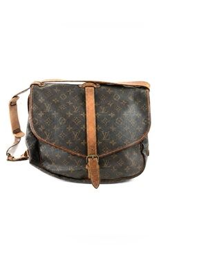 Large Saumur 35 LV Monogram Crossbody Messenger Bag in Brown and Tan